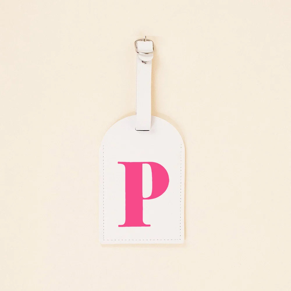 Rose Pink Initial Monogram Luggage Tag Bachelorette Party Favors Girls Trip Travel Gift PU Leather for Suitcase Baggage Handbag