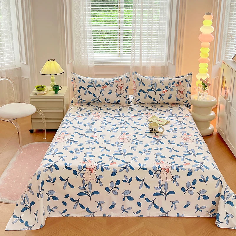 1PC or 3PCS Bed Flat Sheet Pillowcases Bed Cartoon Printed Top Sheets Single/Queen/King Flat Bedsheets Home Bed Linen Sheets