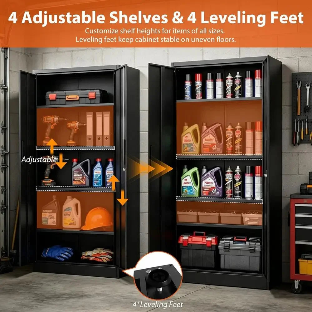72 Tall Heavy-Duty Steel Lockable Storage Cabinet with 4 Adjustable Shelves for Garage, Office, or Workshop