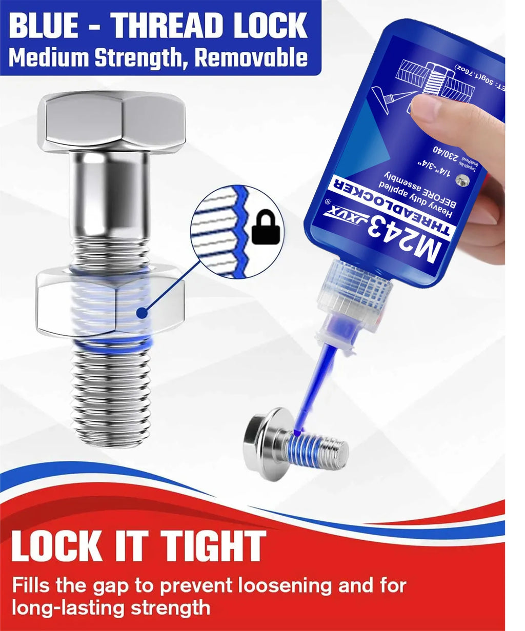 50ML Threadlocker 243-271 Blue-Red High Strength Quickly Cured  Locking Agent , Strong Adhesive Primerless Oil Tolerant Thread Locker Seal for Machinery Motor Engine Compressor.