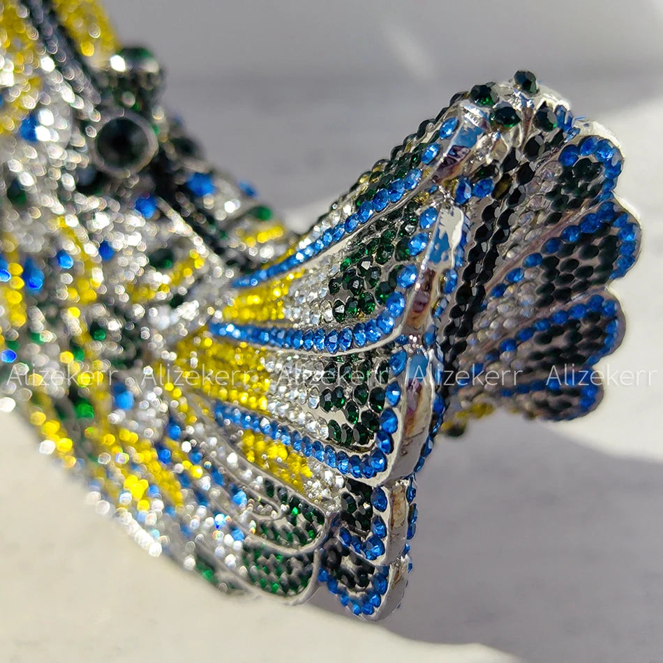 Alizekerr Pigeon Shaped Crystal Evening Bags Women Gorgeous Rhinestone Metallic Bird Clutch Purses Ladies Unique Handbags Party