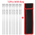 BBQ Sticks Stainless Steel Barbecue Skewer BBQ Tools Utensil Reusable Grill Sticks Outdoor Camping Picnic Flat BBQ Fork 6-12Pcs