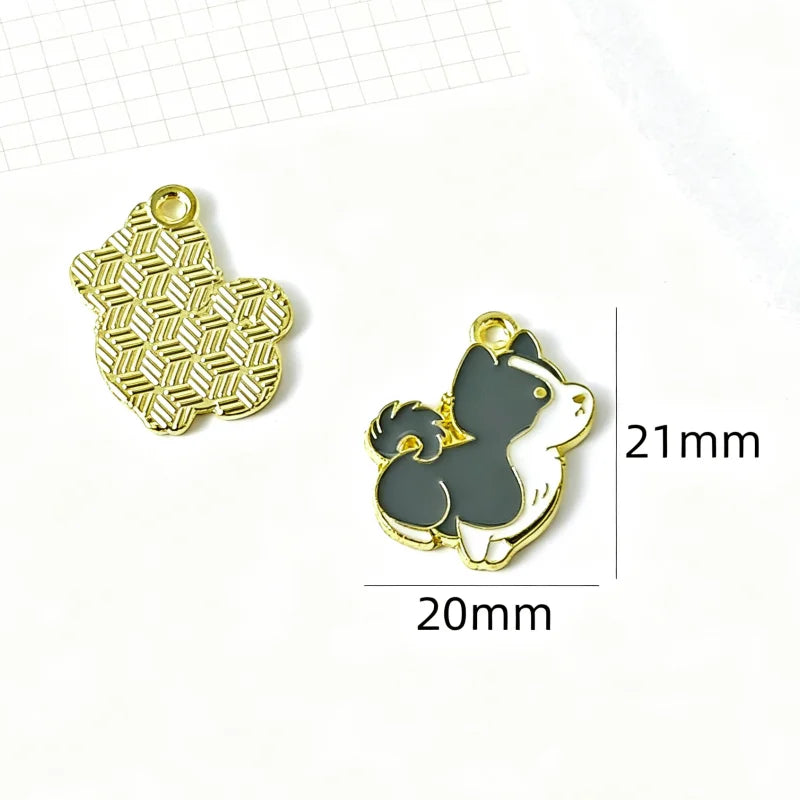 10pcs Drip Oil Alloy Small Animal Kitten, Puppy, Little Rabbit Pendant DIY Necklace Bracelet Earrings Phone Chain Pendant