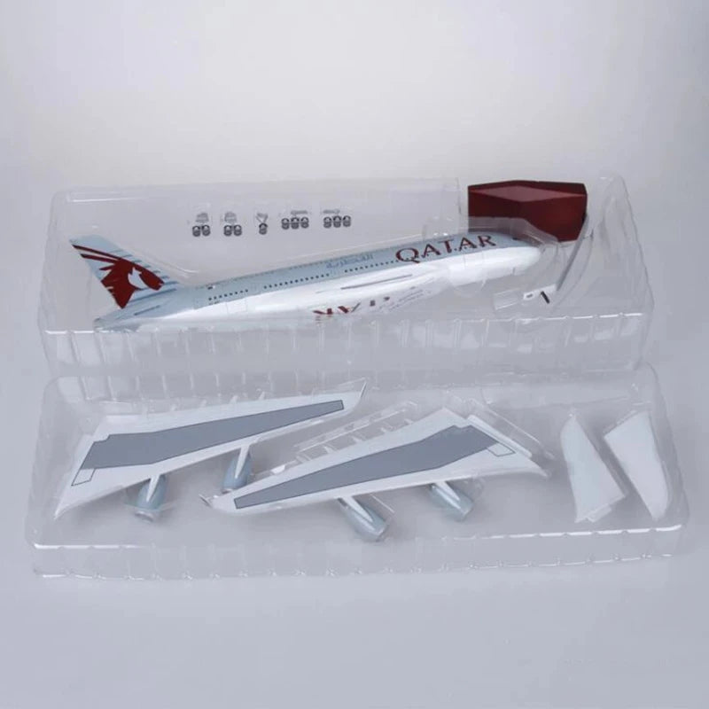 Qatar Airways 47cm 1/160 Scale Airbus A380 Aircraft Model With Light & Wheel Diecast Airplanes For Collection Display Or Gifts