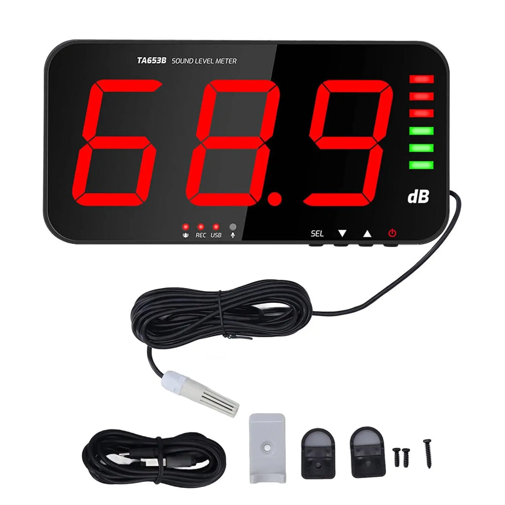Wall-Mounted Sound Level Meter 30-130dB LED Digital Decibel Noise Tester Sound Light Alarm USB Data Logger for Bar Factor
