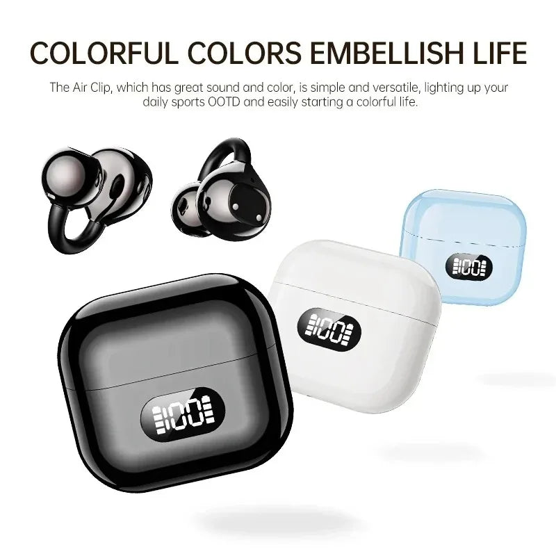 Wireless Bluetooth Earbuds Open Ear Headphones Stereo Sound Clip on Earbuds With 30H Playback Clear Calls Touch Control