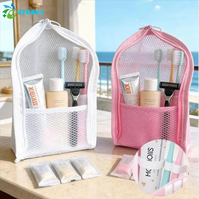 ●Large Capacity PVC Cosmetic Bag Waterproof Space Saving Toothbrush Toiletry Pouch Zipper Closure Vertical Design