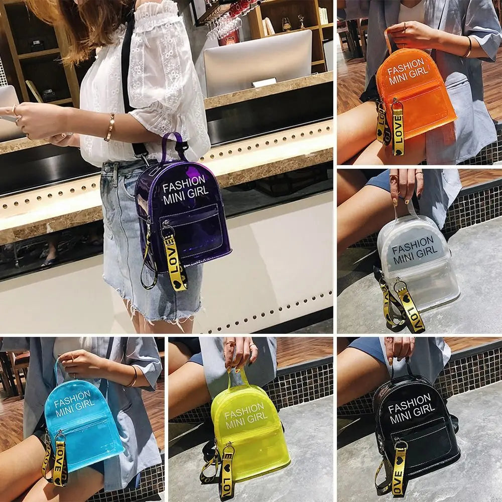 Transparent Laser Backpack for Women Candy Color Letter Fashion Mini Shoulder Bag PVC Jelly Small Schoolbag