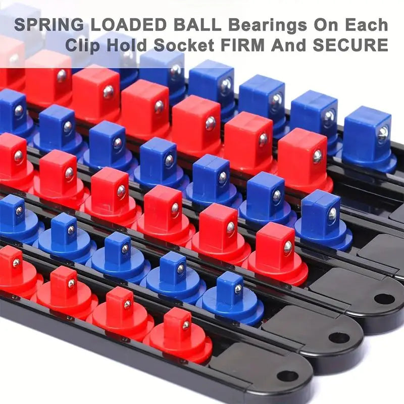 6pc 360° Swivel Socket Organizer Set - Durable ABS Storage Racks, 1/4"" 3/8"" 1/2"" Clips, Space-Efficient & Easy Access