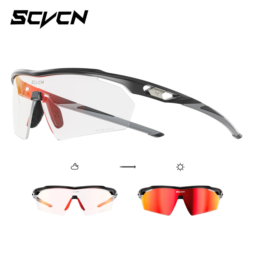 Scvcn Photochromic Hiking Sunglasses UV400 Outdoor Sports Trendy Design Cycling Running Baseball Glasses Lightweight Eyewear