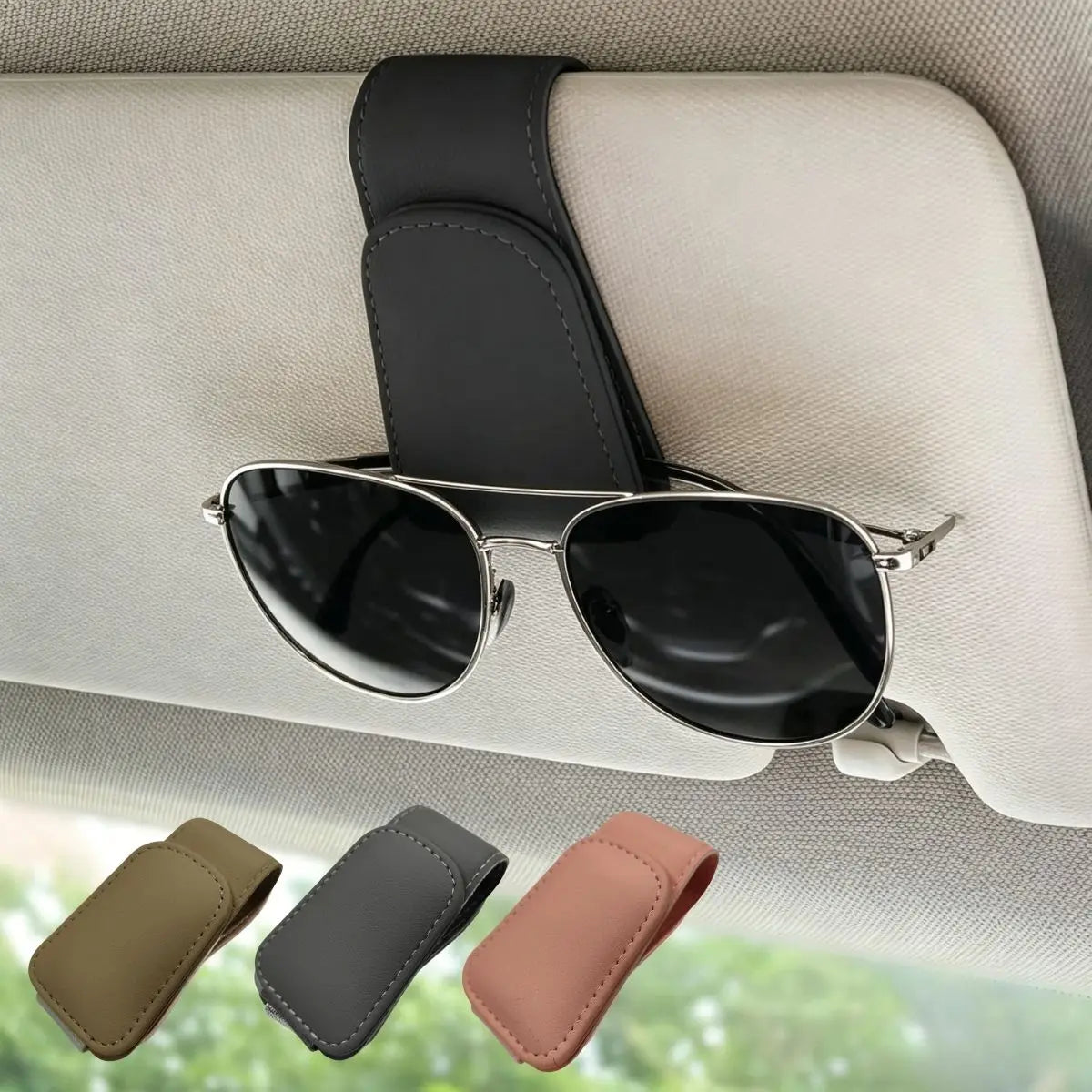 Magnetic Leather Sunglass Holder Eyeglass Hanger Clip for Car Sun Visor Suitable for Different Size Eyeglasses