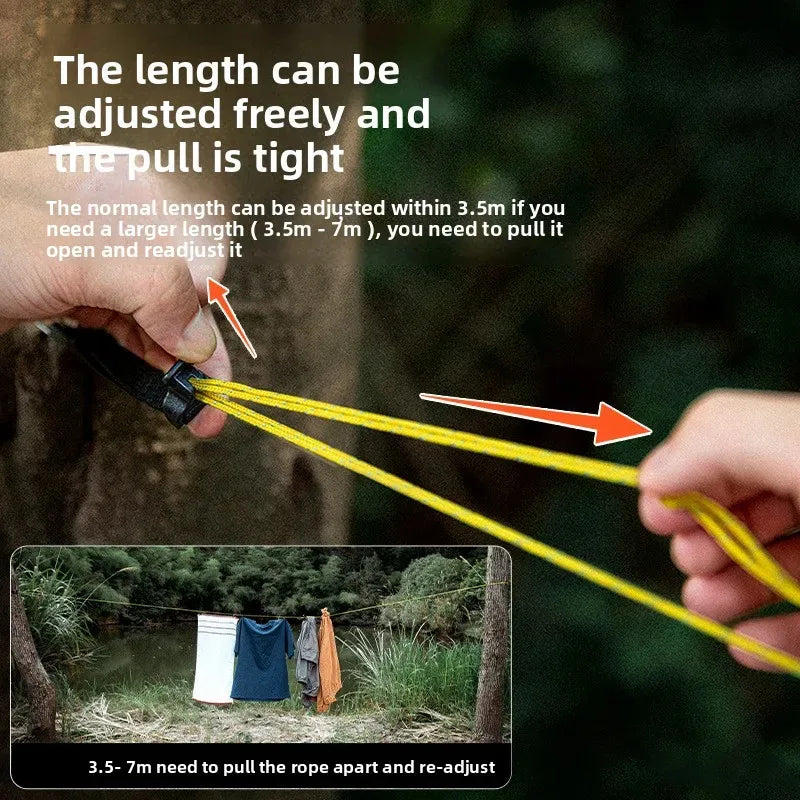 Outdoor Clothesline Camping Portable Storage Hanging Rope with Clips Travel Hotel No-Drill Windproof Drying Rope