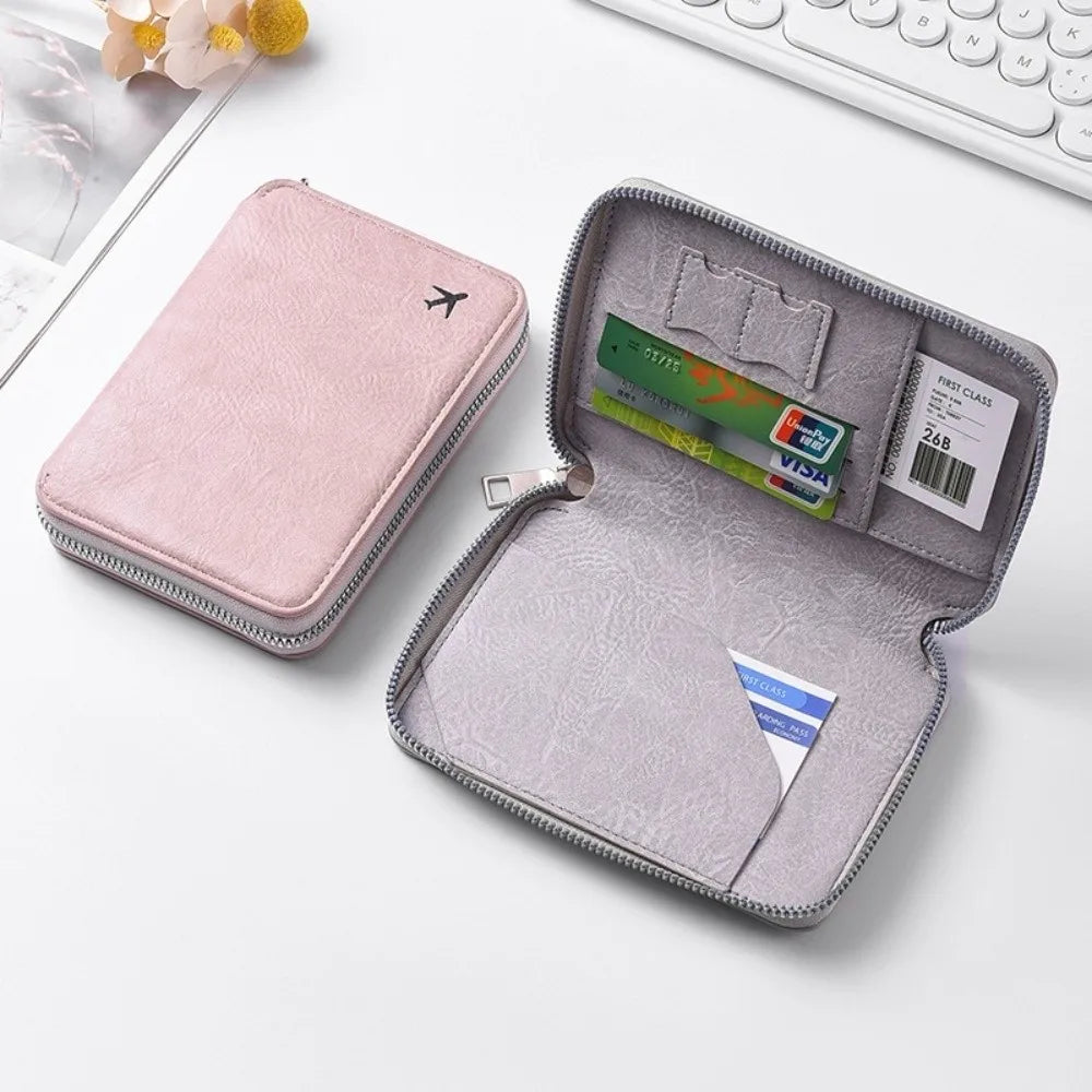 Fashionable Large Capacity ID Passport Case Zippered PU Leather Travel Passport Holder Credit Card Case Travel