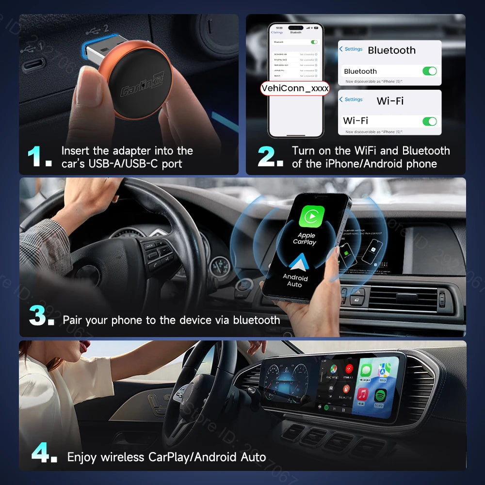 CarlinKit Mini Ultra 3 Wireless CarPlay Adapter Android Auto Box Wired To Wireless USB Plug & Play Bluetooth WiFi Seamless OTA