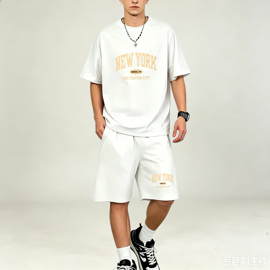 Outdoor Sport Men T‑Shirts Sets Moisture‑Wicking T‑Shirts Sets Hot‑selling Loose‑Fit 2‑Piece Suit Casual Daily Streetwear Outfit