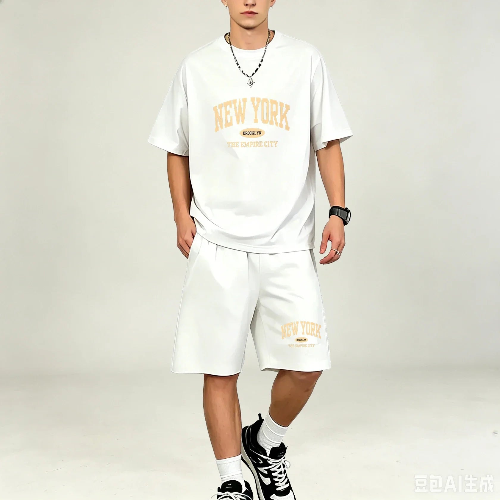 Outdoor Sport Men T‑Shirts Sets Moisture‑Wicking T‑Shirts Sets Hot‑selling Loose‑Fit 2‑Piece Suit Casual Daily Streetwear Outfit