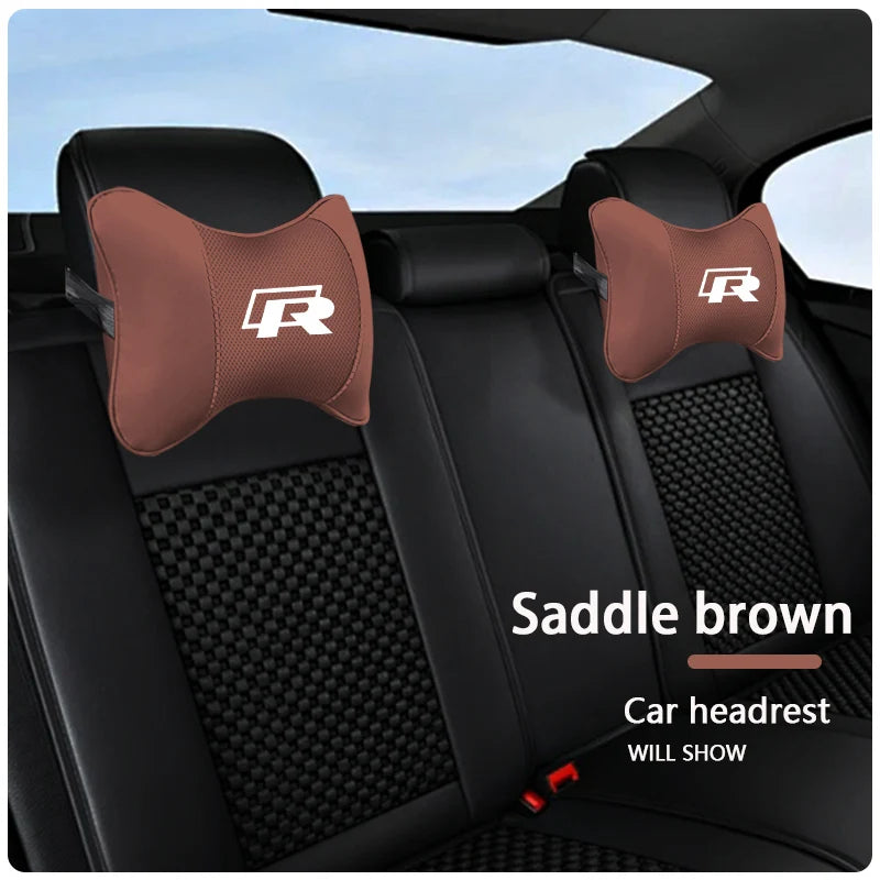 Keychain Leather Car Seat Headrest Memory Foam Comfort Neck Pillow Auto Interiors For Volkswagen VW T5 ID3 Tiguan GTI RLine Golf
