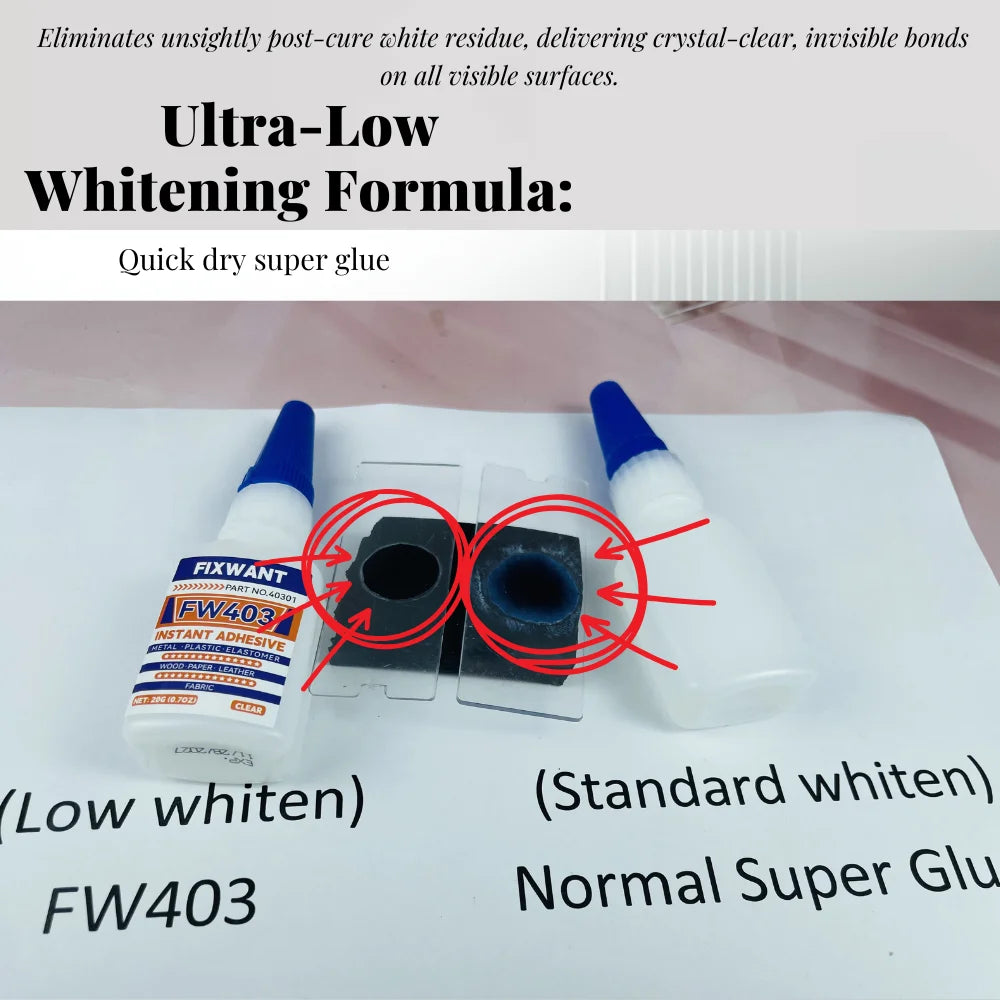 Low Blooming Instant Adhesive 20g - Low Odor Clear Non-Whitening Super Glue for Acrylic, Glass, Transparent Plastic & Jewelry
