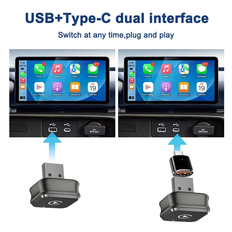 Lenovo Mini CarPlay 2026 2 in 1 Wireless CarPlay Adapter For Apple And Android Auto Connect WiFi Bluetooth USB Plug Play
