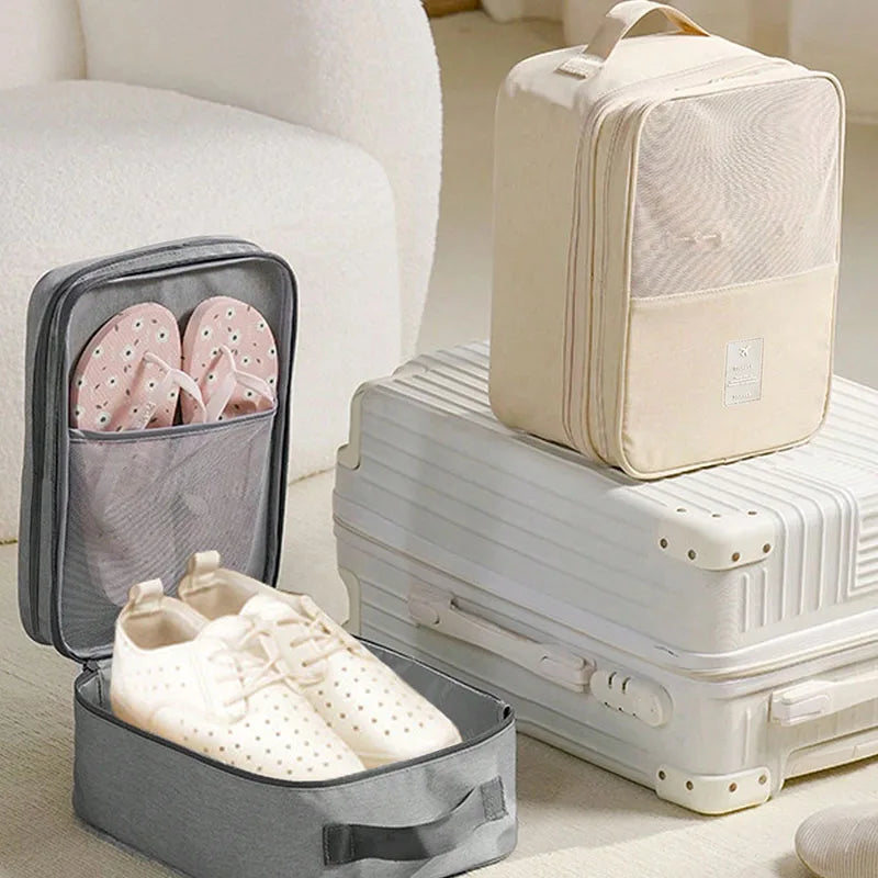 New Travel Shoe Bag Storage Bag Washed Diagonal Breathable Mesh Multiple Pairs of Shoes Portable Shoe Box for Business Trips
