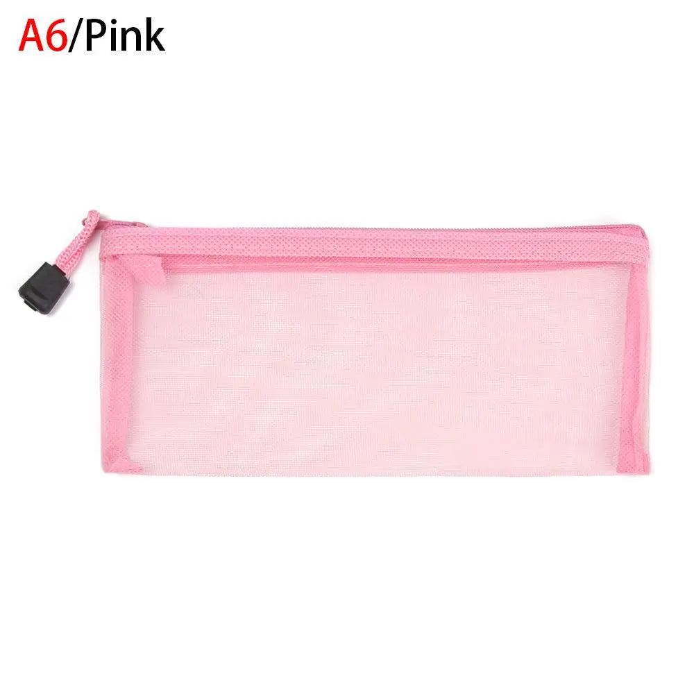 1pc Fashion Solid Color Makeup Cosmetic Handbags Coin Purse Transparent Grid Zipper Pencil Case Cosmetic Storage Mesh Pen Bag