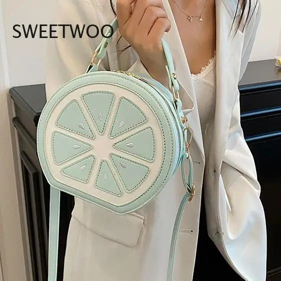 Novelty Lemon/orange Slice Crossbody Bag, Cute Fruit Shaped Pu Leather Purse with Top Handle