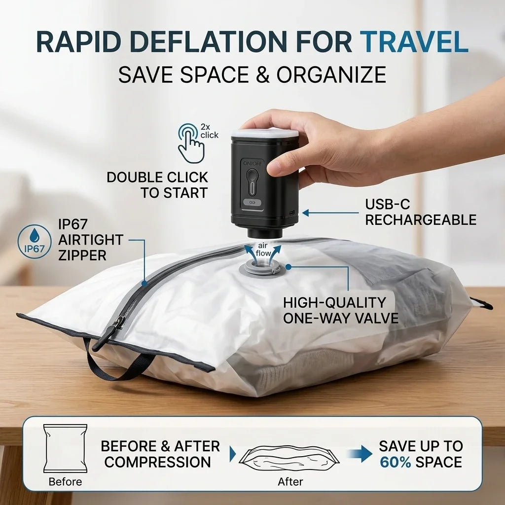 Clothes Storage Bag 17L TPU USB Electric Pump Portable Travel Essentials Luggage Compression Organizer Vacuum Black White Red