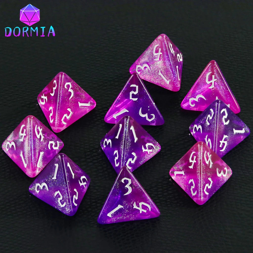 D4 Mixed Colours Polyhedral Dice High Quality 4 Sided Colourful Glitter Dice for Math Teaching Playing Tabletop Games