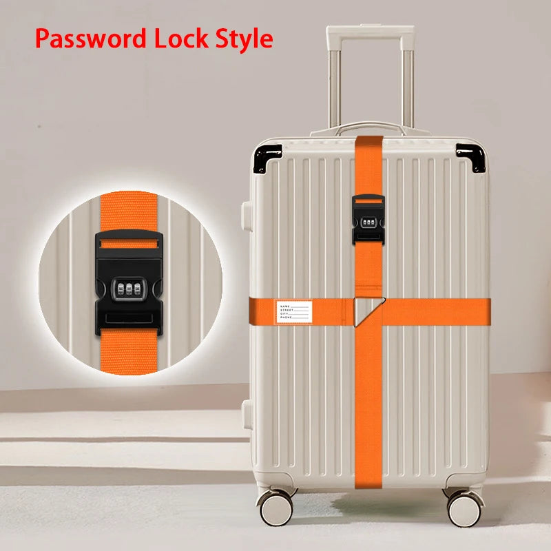 Nylon Cross Luggage Straps with Name ID Card Adjustable Bundling Packing Baggage Belt Password Lock Anti-lost Travel Accessories