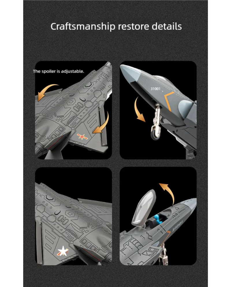 Alloy J-31 Stealth Fighter Bomber Aircraft Model Multi-Purpose Creative Military Aviation Model Building Gifts For Boy Pull-Back