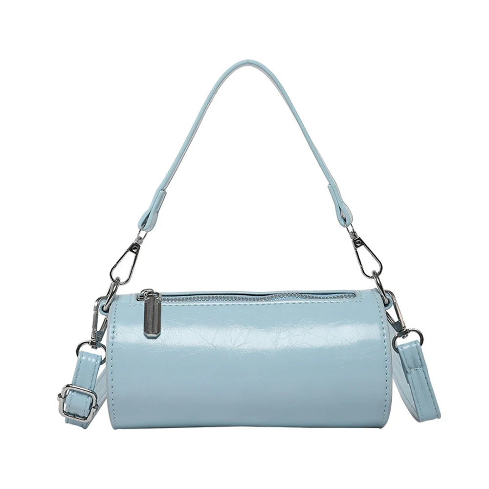 Women's Column Shape Stylish Commute Solid Candy Color Tote Pillow Bag 2025 New Casual Versatile Wax Leather Crossbody Bags