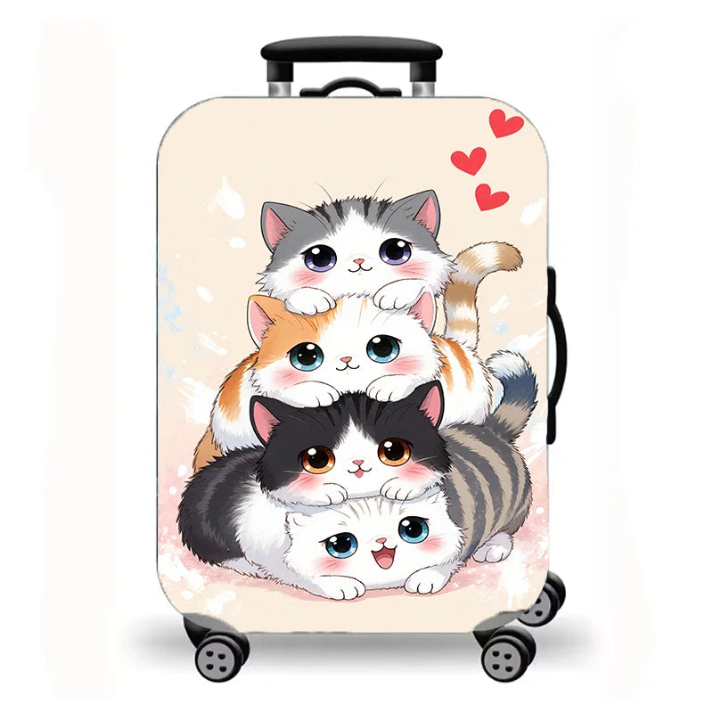 Luggage Cover, Cute Cartoon Cat Kitten Fantasy Print Stretch Suitcase Protector, Washable Anti-Scratch Travel Baggage Cover