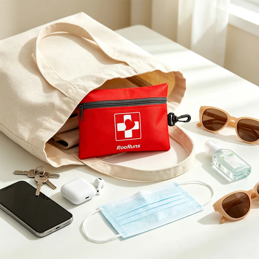 Mini First Aid Kit 65 Pieces, Compact Emergency Survival Medical Pouch for Outdoor Travel Camping Car Household Wound Care