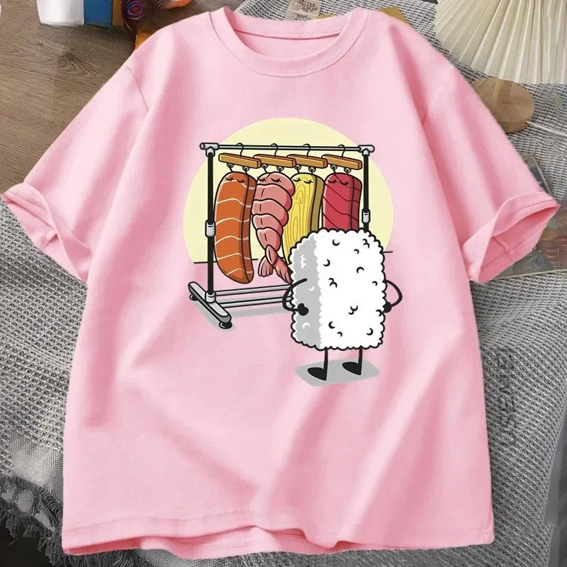 Latest Women's T-shirt Sushi Wardrobe T Shirt Women Funny T-shirt Graphic T Shirts Loose Short-sleeve Pritned Tshirt Women Tops