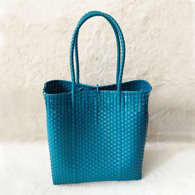 Handwoven Large Capacity Waterproof Shopping Bag Ins Minimalist Handheld Cabbage Basket Single Shoulder Handbag Soft PVC Mate...