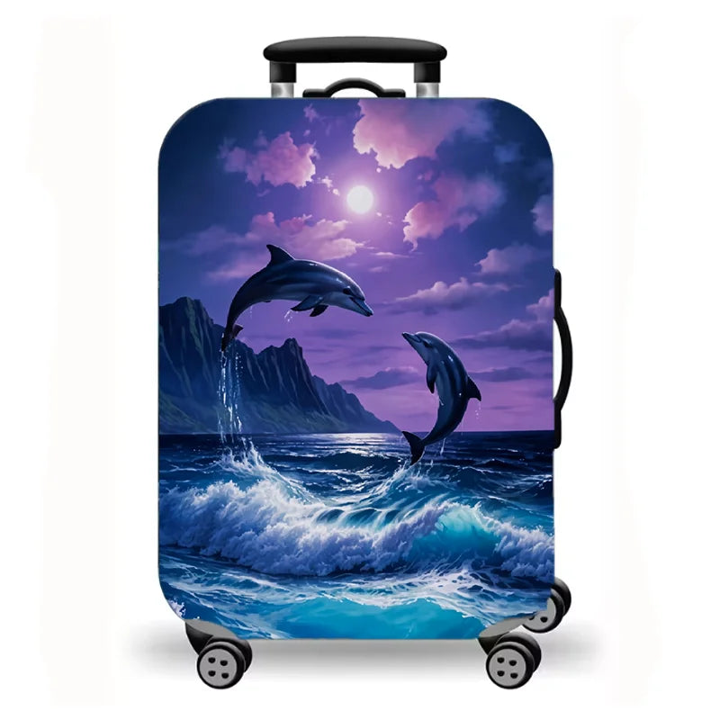 Luggage Cover, Ocean Animal Print Stretch Suitcase Protector for Travel, 5 Styles Koi Dolphin Cat Design