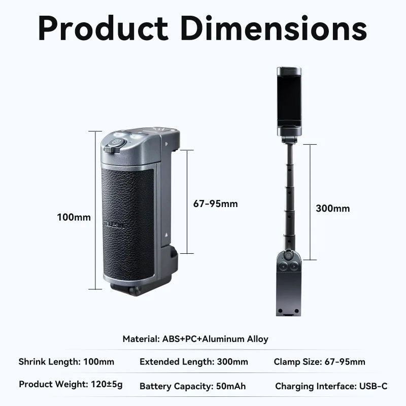 TELESIN Phone Camera Multifunction Selfie Handle Bluetooth Phone Stand Selfie Extendable Selfie Stick Detachable Remote Shutter