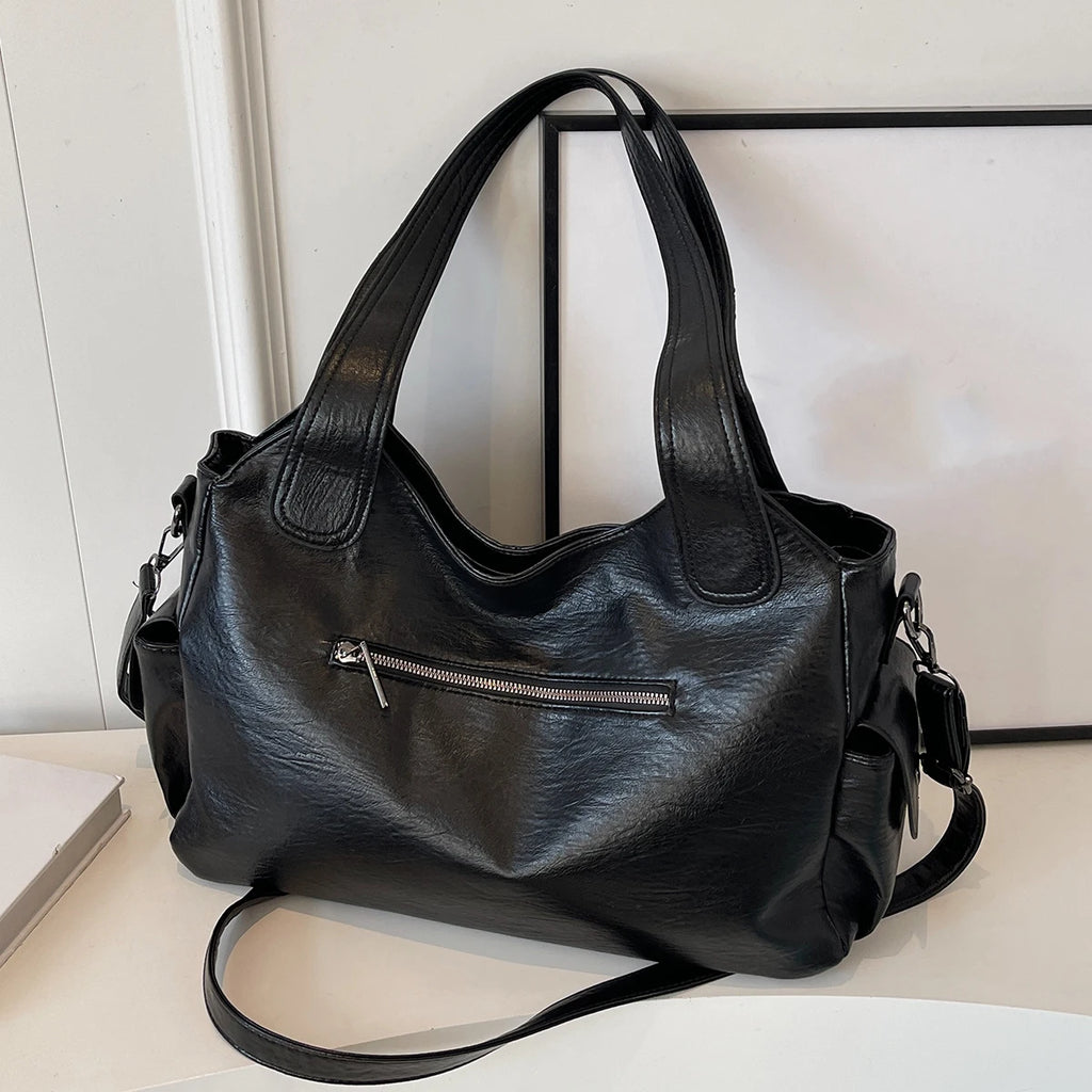 Solid color large capacity women's shoulder bag fashionable simple hand-held tote bag commuter personality messenger bag