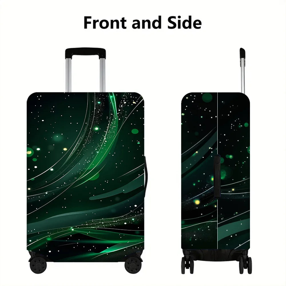 1PC Abstract Green Cosmic luggage cover for luggage sizes 18-32; dustproof and resilient travel accessory with dynamic light