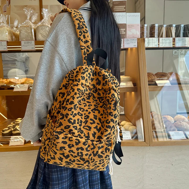 Casual Commuter Travel Leopard Print Women's Backpacks Large Capaci Lightweight School Bag Leisure College Student Backpack