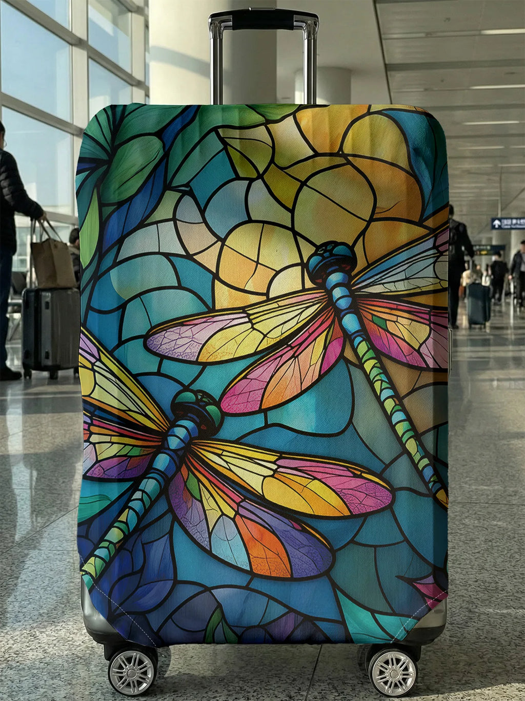 Stained Glass Style Dragonfly Art Luggage Cover, Suitable for 18-32 Inch Luggage Cover, Luggage Handle Glove, Travel Accessories