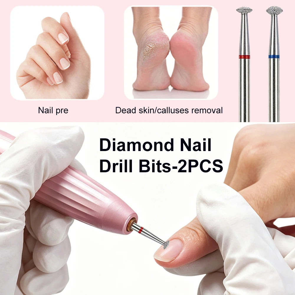 2Pcs Diamond Nail Drill Bits Electric File Grinding Heads for Cuticle Cleaning And Glue Removal Manicure Pedicure Accessories