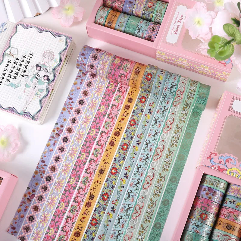 12Pcs/Set Japanese Style Washi Tapes Masking Tape Washi Stickers Scrapbooking Adhesive DIY Decorative Stationery School Supplies
