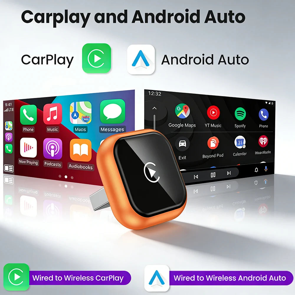 2026 New Mini Slim [USB C], 2-in-1 Wireless CarPlay Adapter & Android Auto Adapter, Plug & Play, 5s Auto-Connect Wireless Carpla