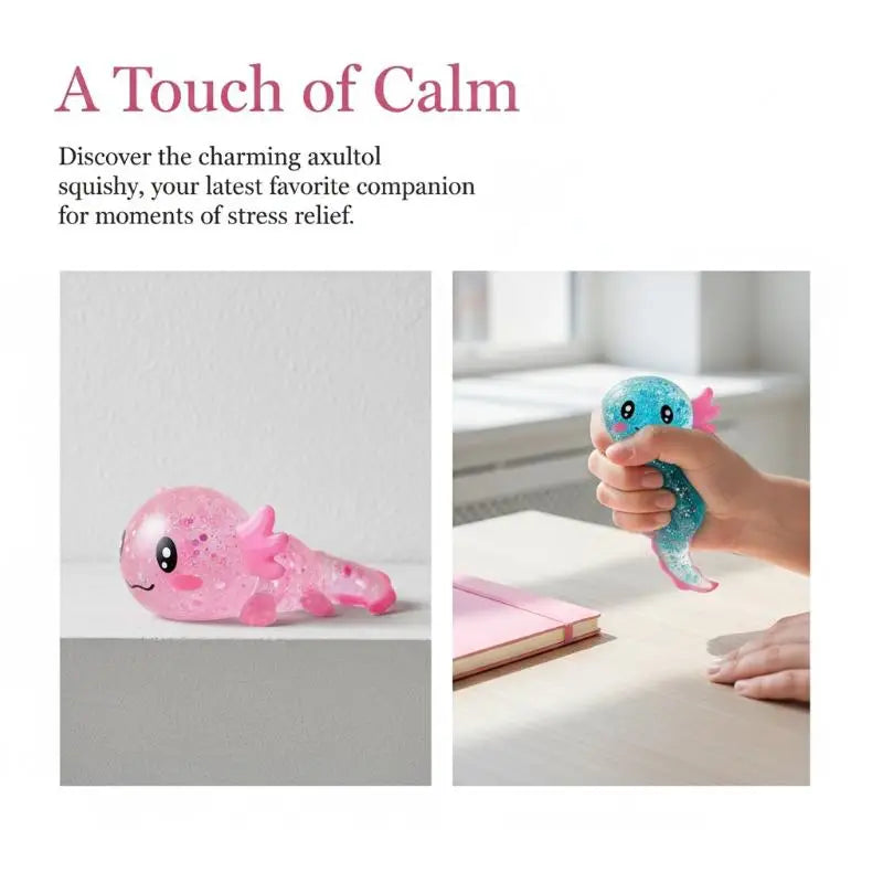 [J]Glitter Stress Relief Decompression Axolotl Toy Cute Malt Sugar Squeeze Fidget Toy For Adults Kids Adults Birthday Party Gift