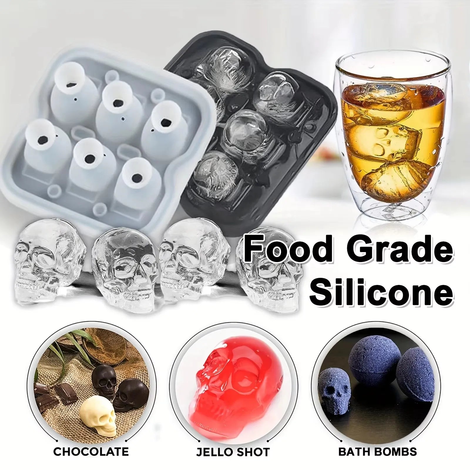 Silicone Skull 3D Flexible Ice Cube Trays Ice Ball Mold For Freezer Whisky BPA Free Ice Tray Horror Skull Head Cocktail Ice Ball