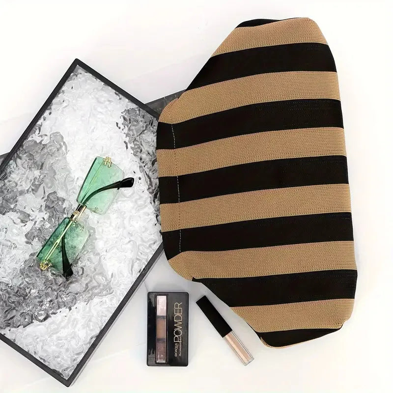 Woven Crochet Handbag Striped Colorblock Clutch Purse Ruched Bag Versatile Casual Beach Clutch Bag For Daily Commute Vacation