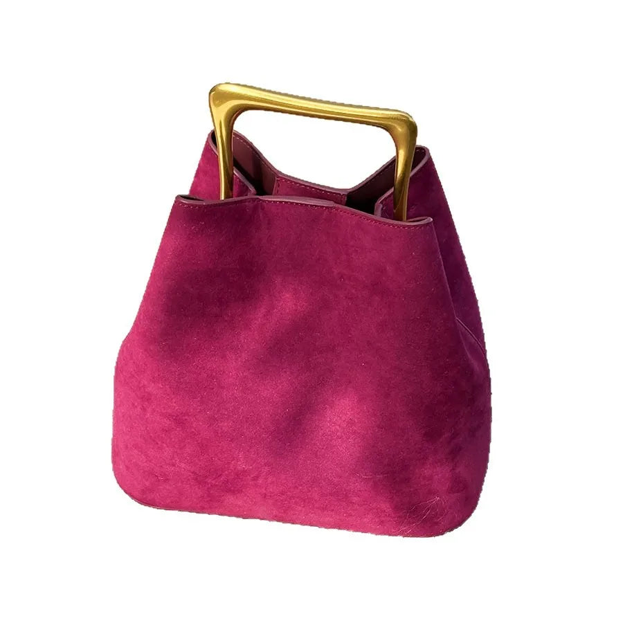 Genuine Suede Leather Women Shoulder Crossbody Bucket Bag Luxury Designer Ladeis Small Handbag for Woman Cowhide Female Tote New
