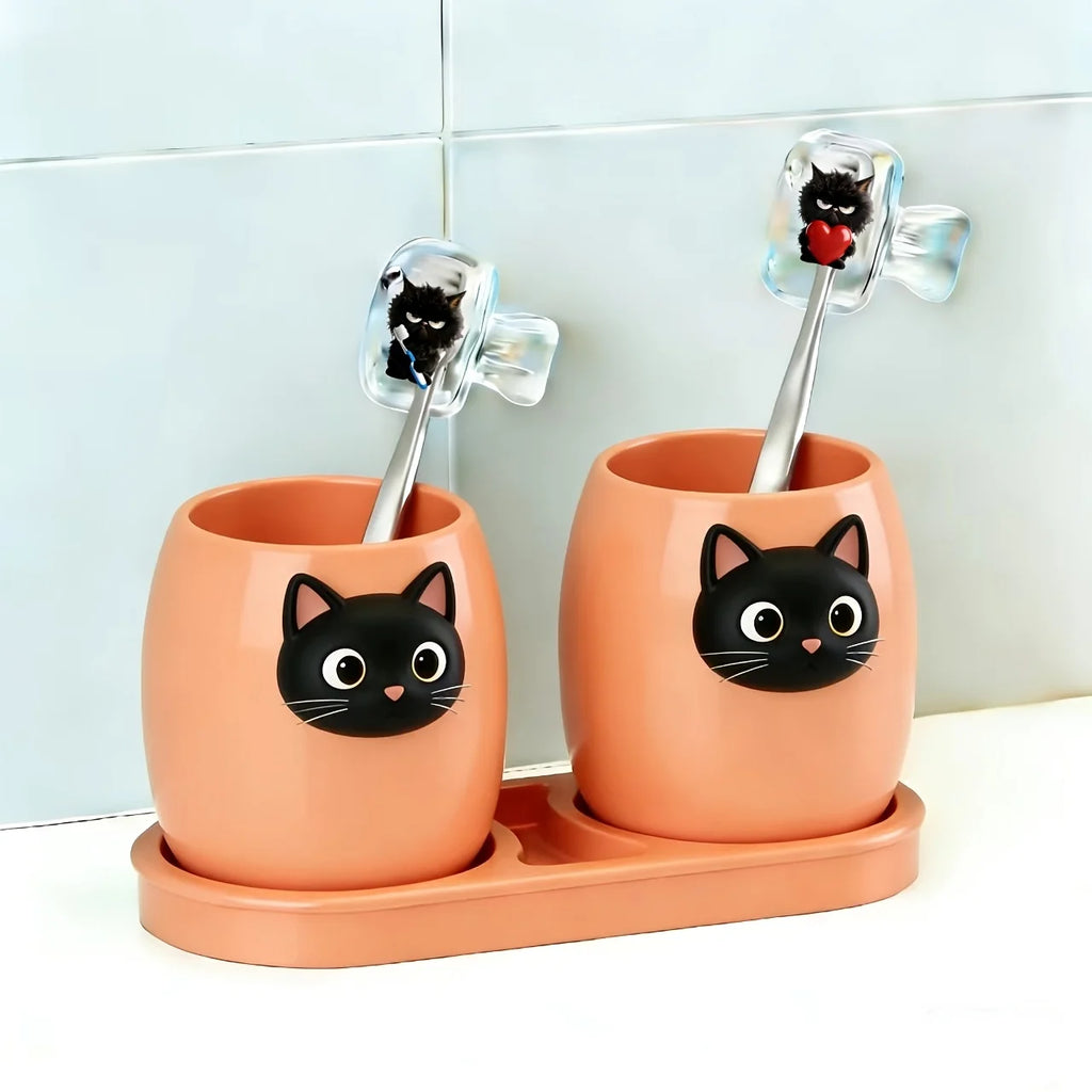 2pcs Cute Black Cat Portable Toothbrush Head Cover Storage Box Toothbrush Protector Rack Storage Box Party Holiday Gifts For Men