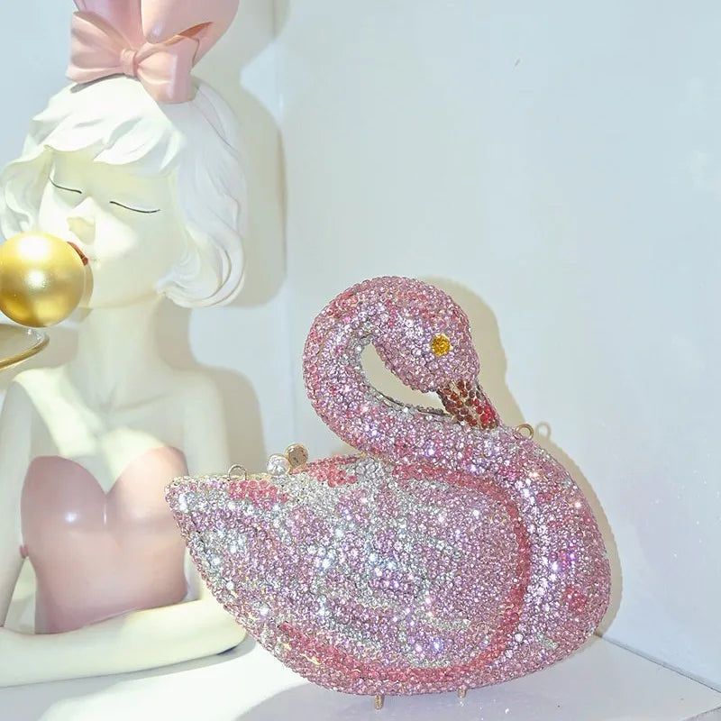Swan Women Stones Evening Clutch Bags Brides Animal Rhinestone Purses and Handbags Luxury Designer Gems Shoulder Bags